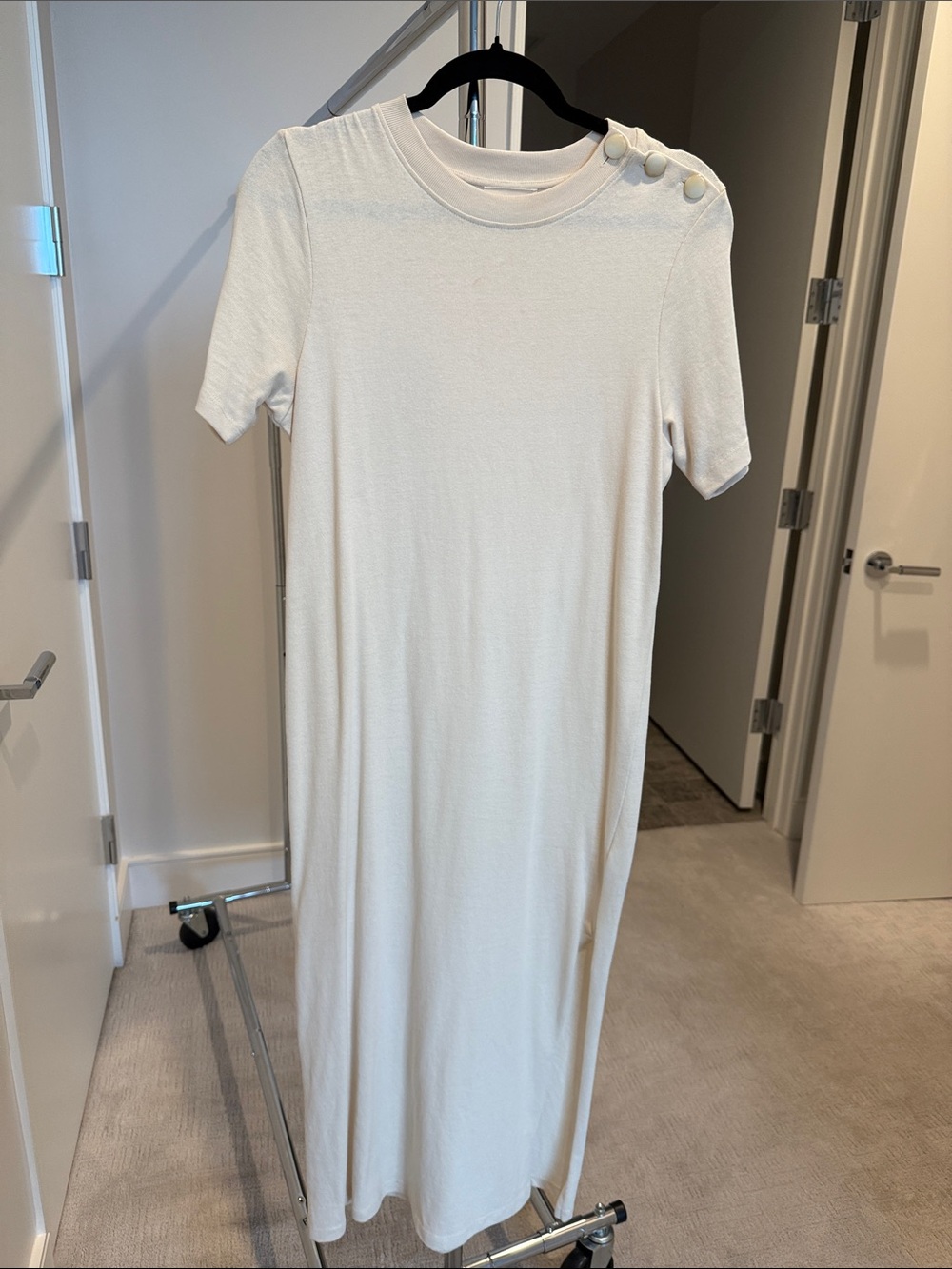 Sezane Cream Short-Sleeve Maxi Dress with Shoulder Buttons